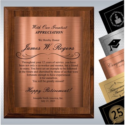 10.5 x 13" Cherry Finish Wood Plaque Retirement Gift Award