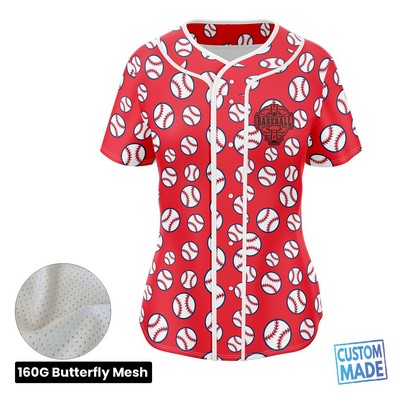 Women's Full Sublimation Full-Button Front Baseball Jersey - Birdseye Mesh