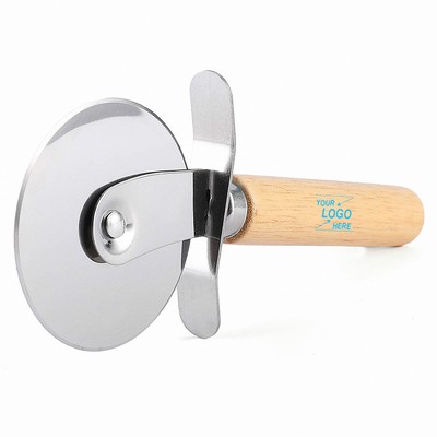 Stainless Steel Pizza Cutter with Long Wooden Handle