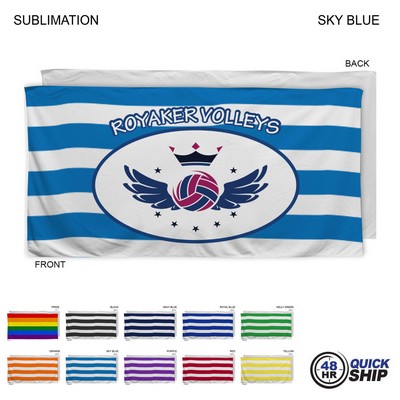 48 Hr Quick Ship - Cabana Stripe Sublimated Plush and Soft Velour Terry Beach Towel, 30x60