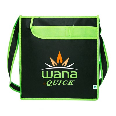 90 GSM Non-Woven Messager Tote Bag w/ Shoulder Strap, Pockets, Pen Holders, Cover Board