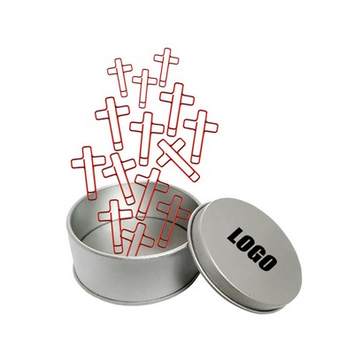 Cross Shaped Paper Clips in Tin Box