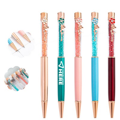 High-End Delicate Flower Decoration Clip Metal Ball Pen