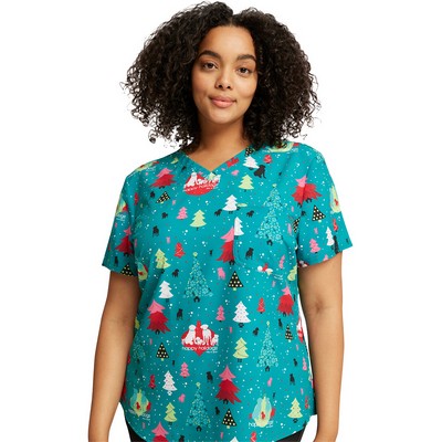 Cherokee® Women's Tuckable Print Scrub Top