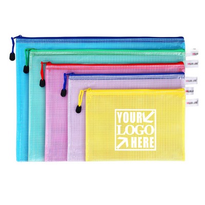 Waterproof PVC Document Zipper Pouch Travel File Mesh Bags