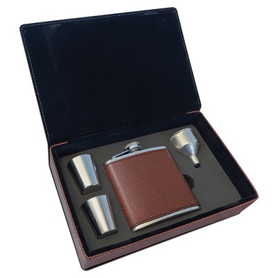 6 oz. Football Laserable Leatherette Flask Gift Set