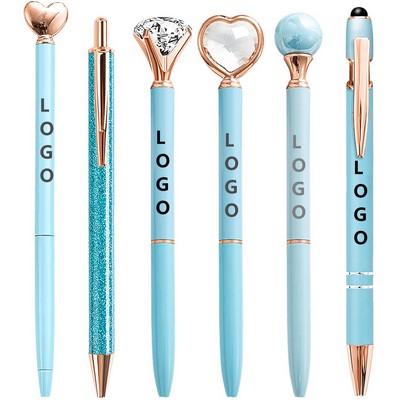 Glitter Metal Ballpoint Pens Set with Crystal Diamond 6pcs