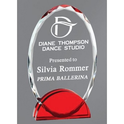 Cascata Oval Crystal Award with Red Base, 6 1/4"H