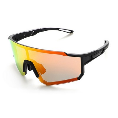 Goggle Sunglasses - Red Mirror Lenses - Black and Red Frames