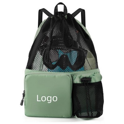 Vertical Half Mesh Drawstring Backpack