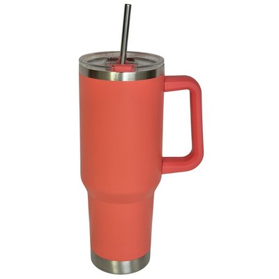 40 Oz. Stainless Double Wall Vacuum Insulated Handle Travel Mug powder coated Peach