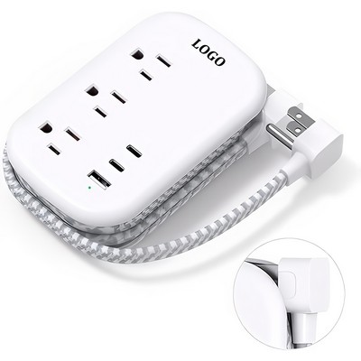 Flat Plug Power Strip with 3 USB Ports