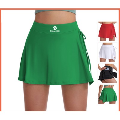 Women's Lace-up Tennis Skirts High Waisted Golf Skorts Tummy Control Skirts with Shorts Pocket