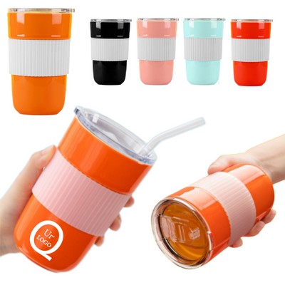 400Ml Reusable Ceramic Cup W/ Lid