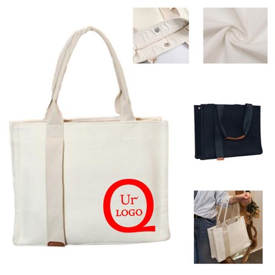 Full-Color Canvas Tote Bag W/ Top Snap Fastener