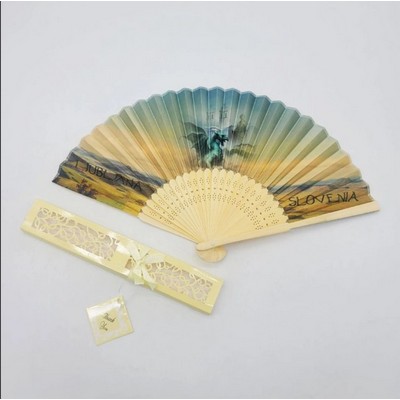 Folding Hand Fan With Bamboo Rib