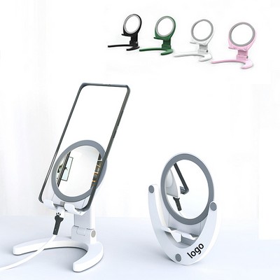 ABS Desktop Folding Phone Holder Stand w/Mirror