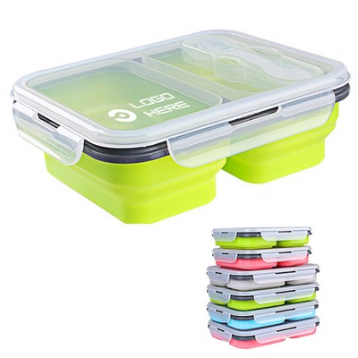 Two Compartment Folding Silicone Lunch Box With Spoon