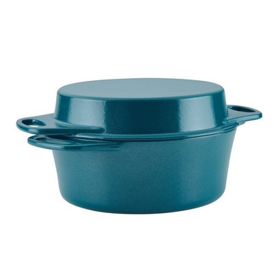 Rachael Ray 4Qt Cast Iron Dutch Oven W/ 10" Griddle Lid Teal