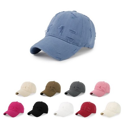 Stock Solid Color Ripped Cotton 6-Panel Baseball Cap