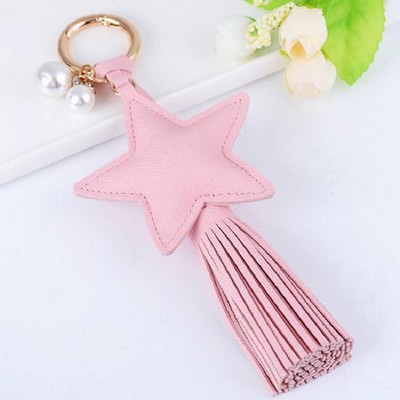 Leather Star Tassel Keychain with Custom Logo