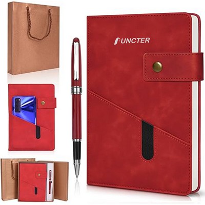 A5 Lined Leather Journal Notebook,Personalized Hardcover Journal Set with Pen & Gift Box