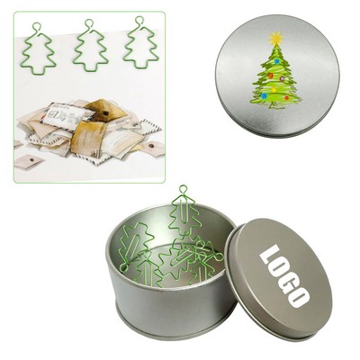 Christmas Tree Shaped Paper Clips in Tin Box