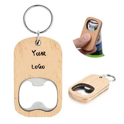 Wooden Beer Bottle Opener Oak Wood With Key Chain