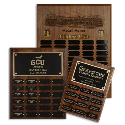 Walnut Perpetual Plaque w/36 Plates (12" x 18")