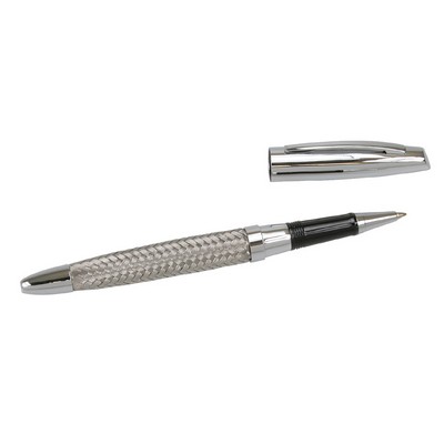 Woven Steel Barrel Silver Roller Ball Pen