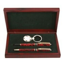 Ballpoint/Roller Ball Pen W/ Key Holder in Wood Box