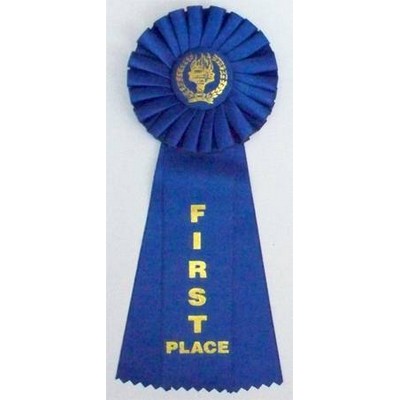 Rosette Ribbon - FIRST PLACE - Blue - 4-1/2" x 11"