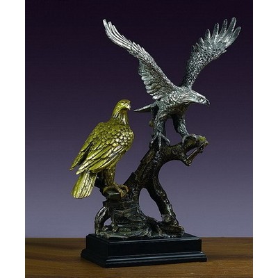 Two Eagle w/Tree Stump Trophy & Gold & Silver Finish Figures (15"x18")