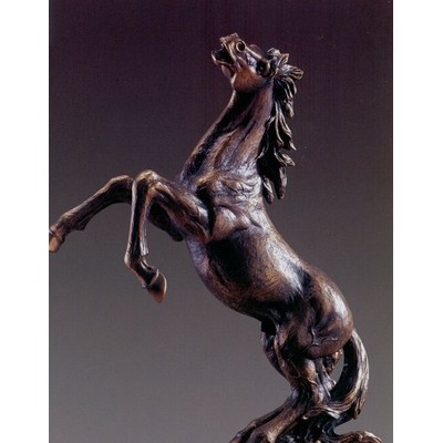 Textured Rearing Horse Trophy w/Round Base (18"x21")