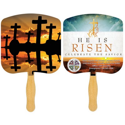 Religious Hand Fan/ Crosses at Sunset with Four Color Process Imprint