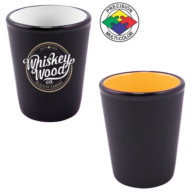 1 1/2 Oz. Hilo Two Toned Satin Black/Yellow Shot Glass