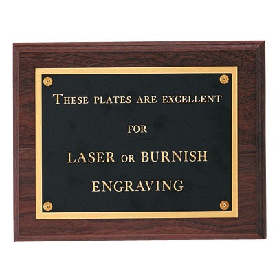 Walnut Finish Plaque w/Large Silk Screened Plate & Rosette Corners (9"x7")