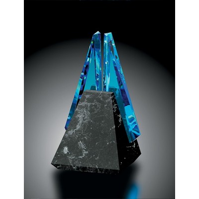 Fine Optical Crystal Blue Zenith II Award w/ Marble Base