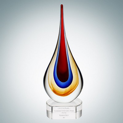 Art Glass Red Teardrop Optical Crystal Award w/Clear Base (Small)