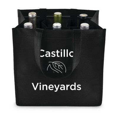 6 Bottle Non Woven Wine Tote - Black