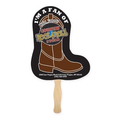 Cowboy Boot Shape Full Color Two Sided Single Paper Hand Fan