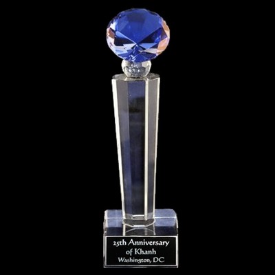 Crystal Engraved Award - 7" small - Tuscany Blue Diamond