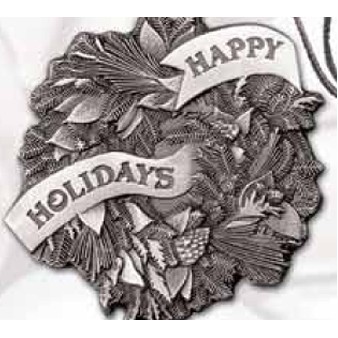 Full Size Stock Design Happy Holidays Wreath Pewter Ornament