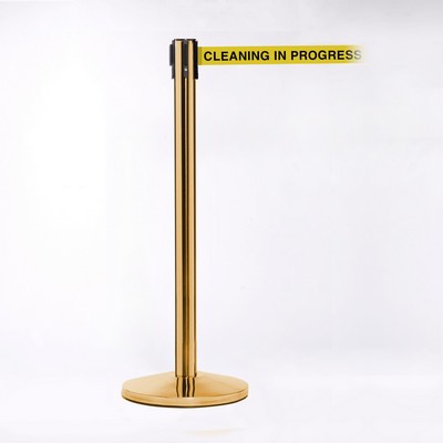 Polished Brass Pole 11' & Belt W/ "Cleaning In Progress" Message,Yellow/Black