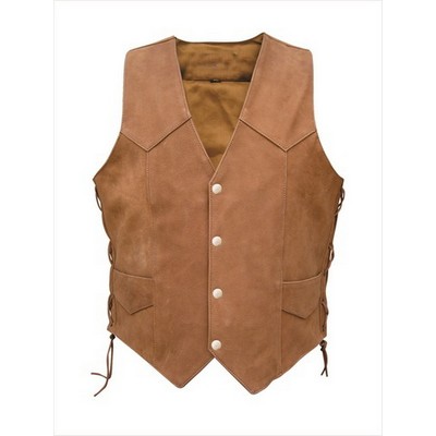 Ladies Western Style Leather Vest w/ Side Laces (Brown)