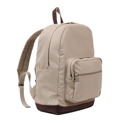 Khaki Vintage Canvas Teardrop Backpack w/Leather Accents