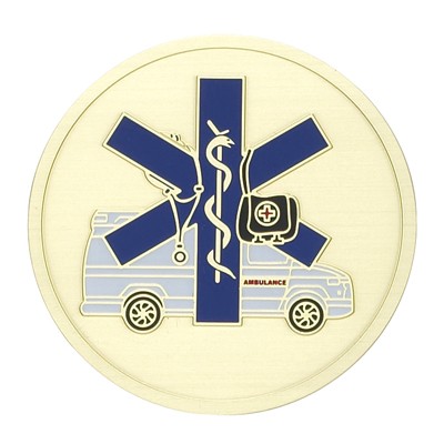 2" EMT w/Star Of Life Emblem Etched Enameled Medallion Insert Disc