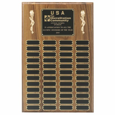 Walnut Finish Plaque w/48 Black Screened Name Plates (13"x20")