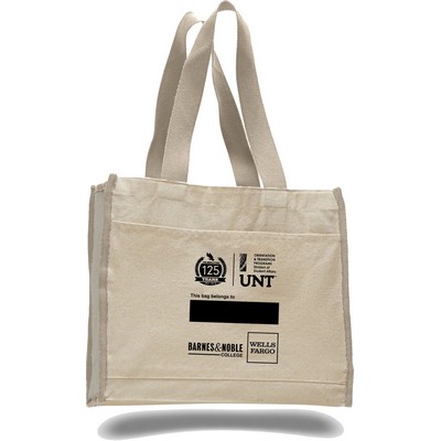 Natural Canvas Tote with Front Pocket & Natural Handles (Printed)