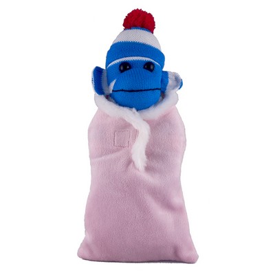 Blue Sock Monkey (Plush) in Baby Sleep Bag Stuffed Animal